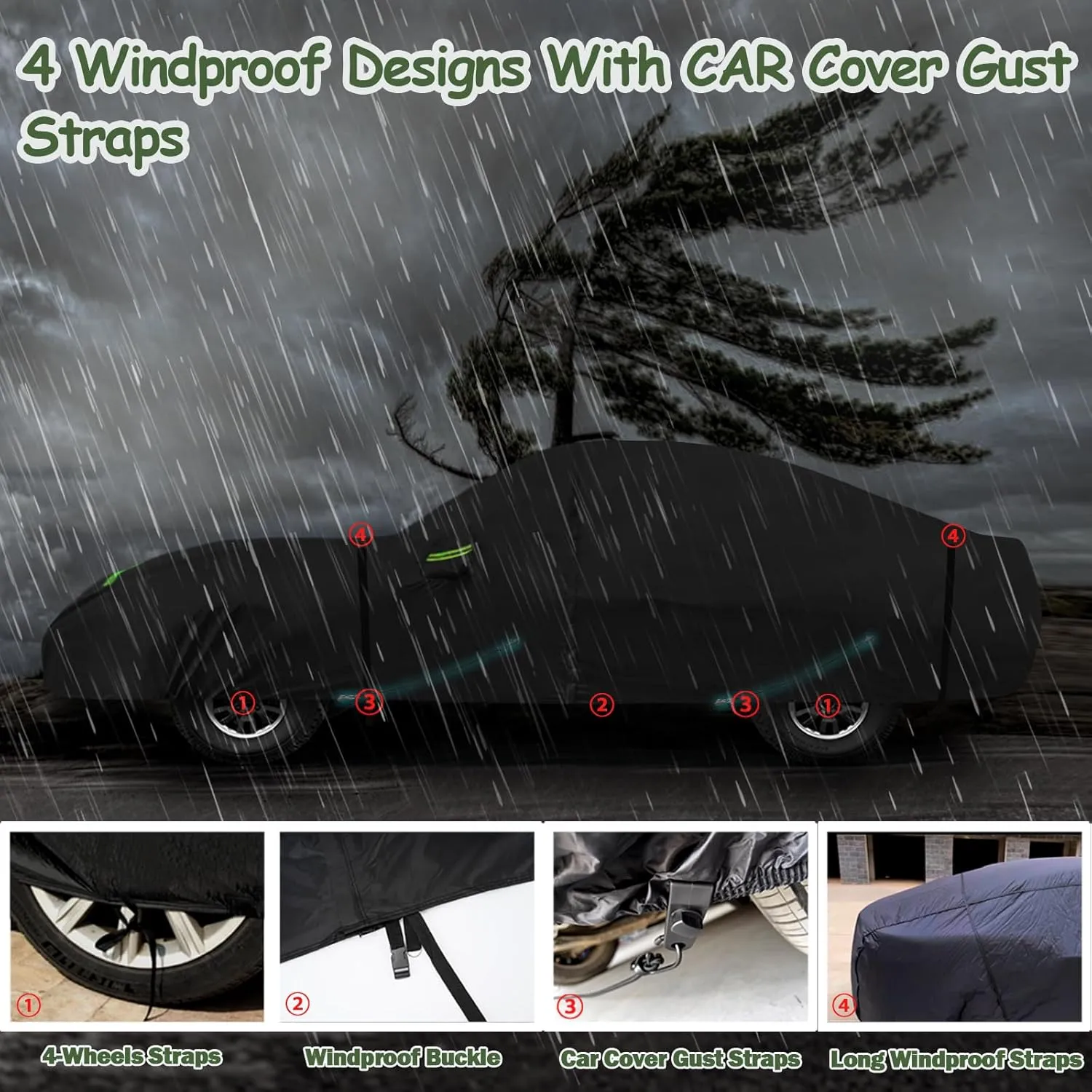 Car Cover for 2014-2019 Corvette C7 Stingray Corvette Z51 Z06, 6 Layers Waterproof Sun Rain UV Dust Snow Protection Outdoor C7 Full Car Cover with Zipper Door and Windproof Straps-Black