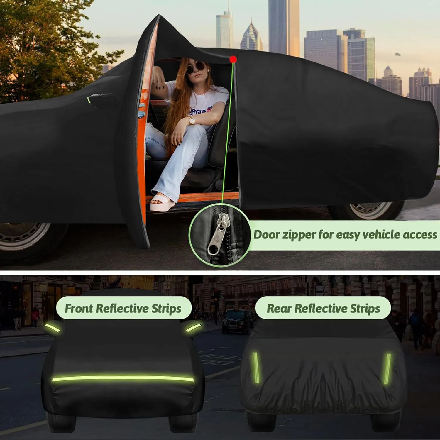 Car Cover for 2014-2019 Corvette C7 Stingray Corvette Z51 Z06, 6 Layers Waterproof Sun Rain UV Dust Snow Protection Outdoor C7 Full Car Cover with Zipper Door and Windproof Straps-Black