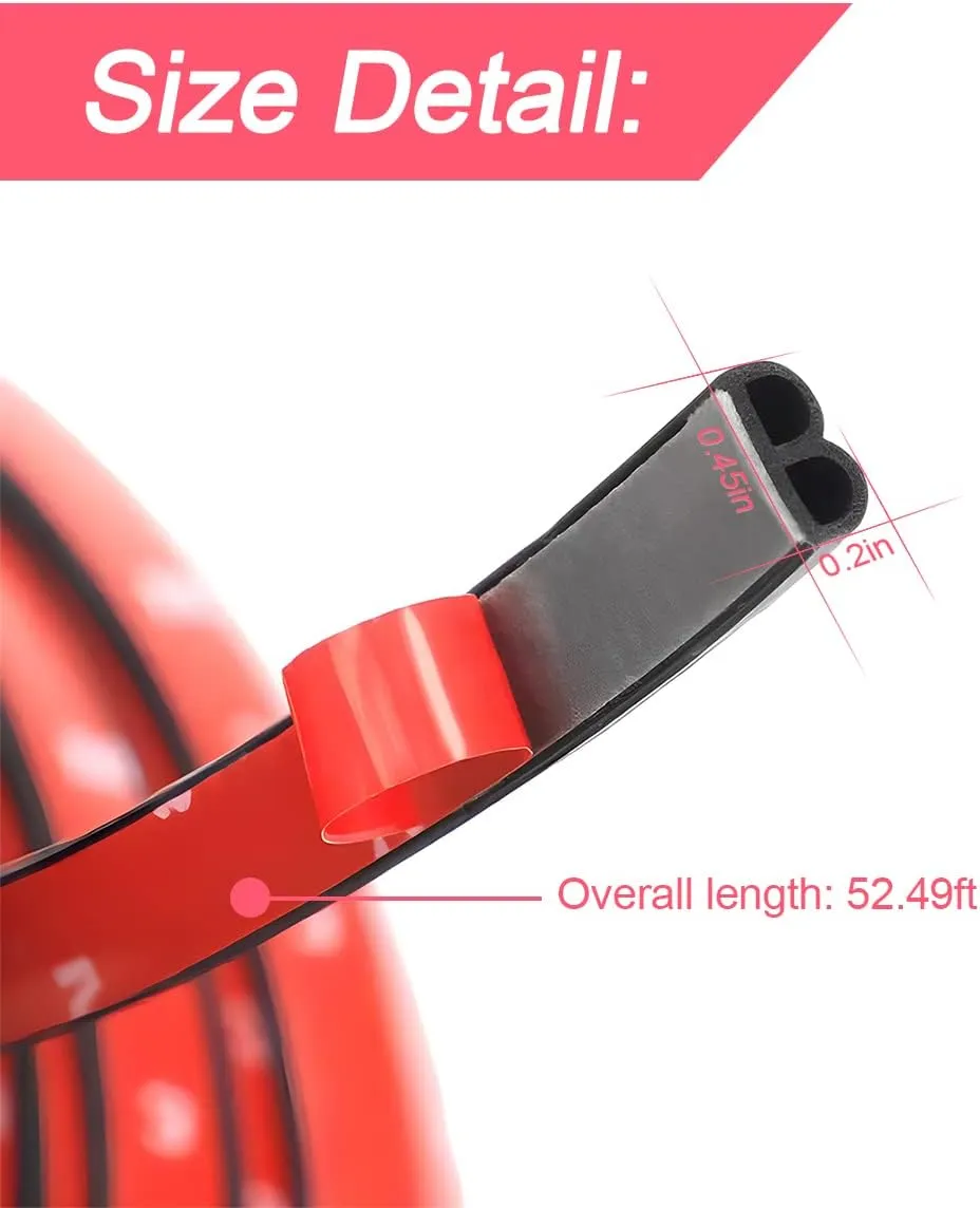 Car Edge Protector Strip, Automotive Door Rubber Soundproofing Weatherstrip B Shape Edge Trim Protection Seal Strip Suitable for Most Cars,Boats,Trucks,RVs (52.5FT)