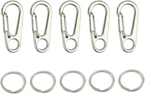 Carabiner Clips 10pcs/Set Small Carabiner Clip with Keyrings 32mm Aluminum Carabiner Keyring Clip(Silver with Ring)