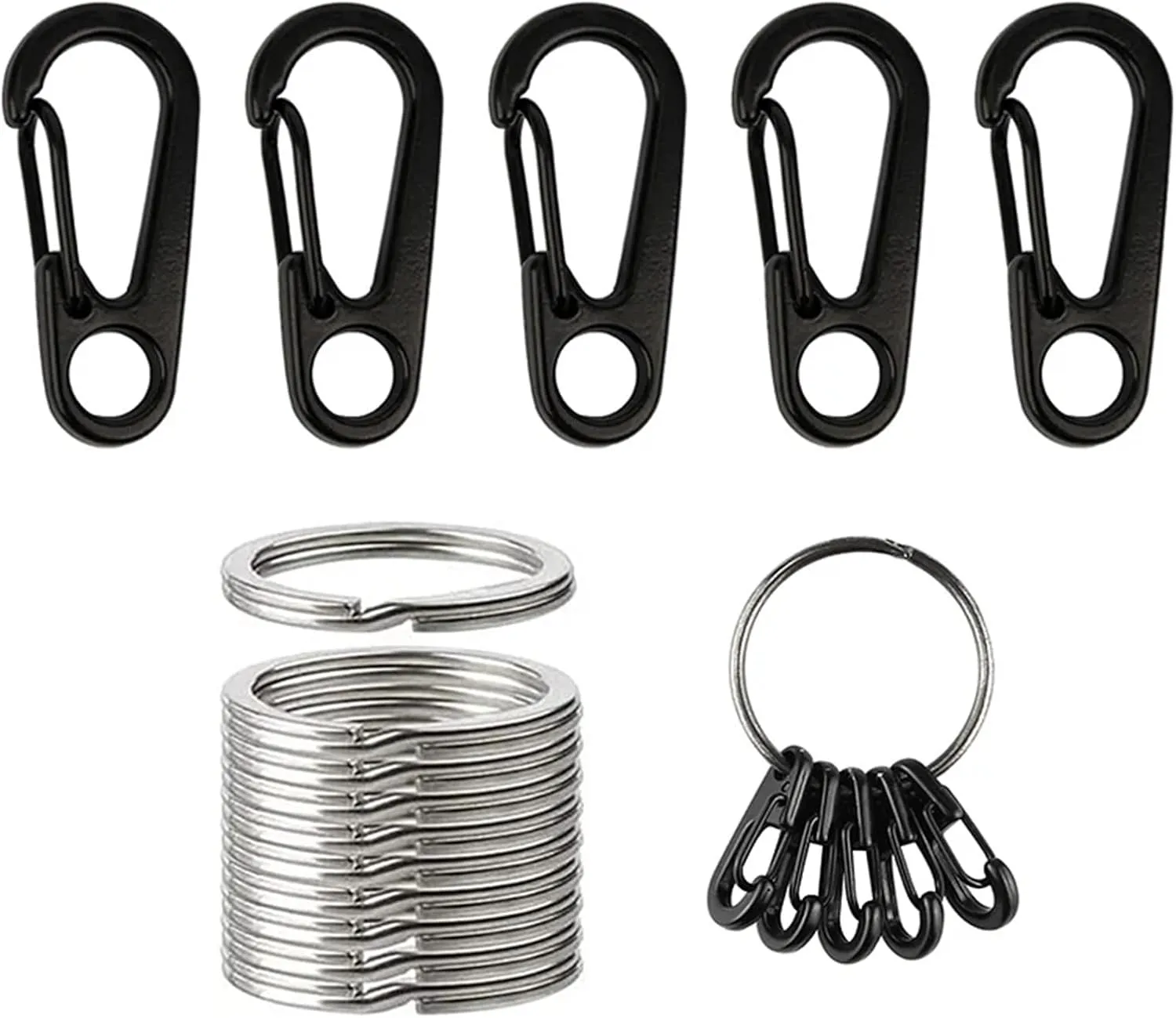 Carabiner Clips 10pcs/Set Small Carabiner Clip with Keyrings 32mm Aluminum Carabiner Keyring Clip(Silver with Ring)