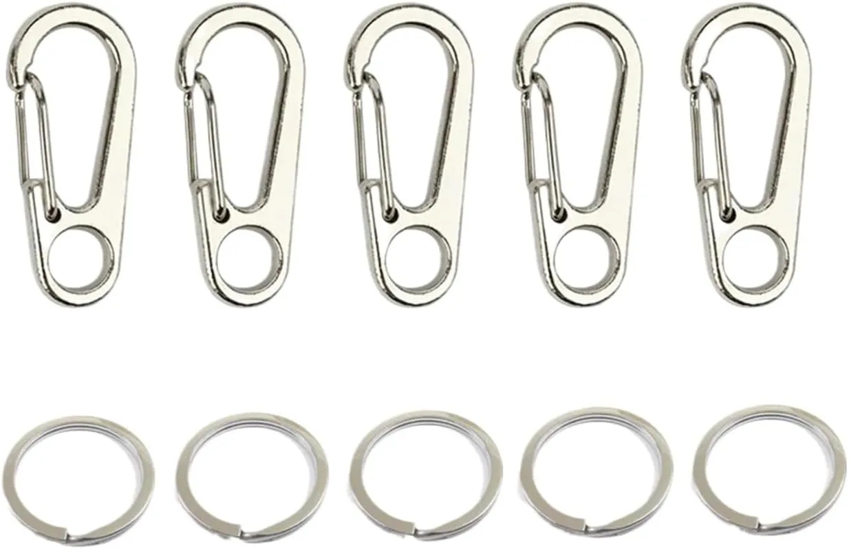 Carabiner Clips 10pcs/Set Small Carabiner Clip with Keyrings 32mm Aluminum Carabiner Keyring Clip(Silver with Ring)