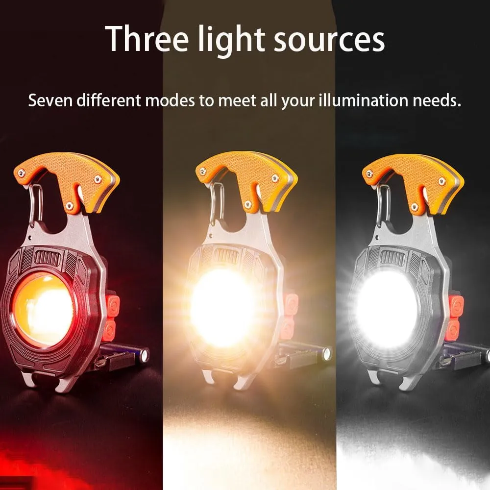 Carabiner Flashlight Tool, Carabiner Multi-Function Tool Flashlight Keychain,3-Color Beam,Comes with Electric Lighter, Bottle Opener, Screwdriver, Whistle