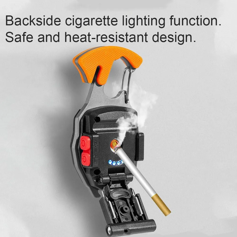 Carabiner Flashlight Tool, Carabiner Multi-Function Tool Flashlight Keychain,3-Color Beam,Comes with Electric Lighter, Bottle Opener, Screwdriver, Whistle
