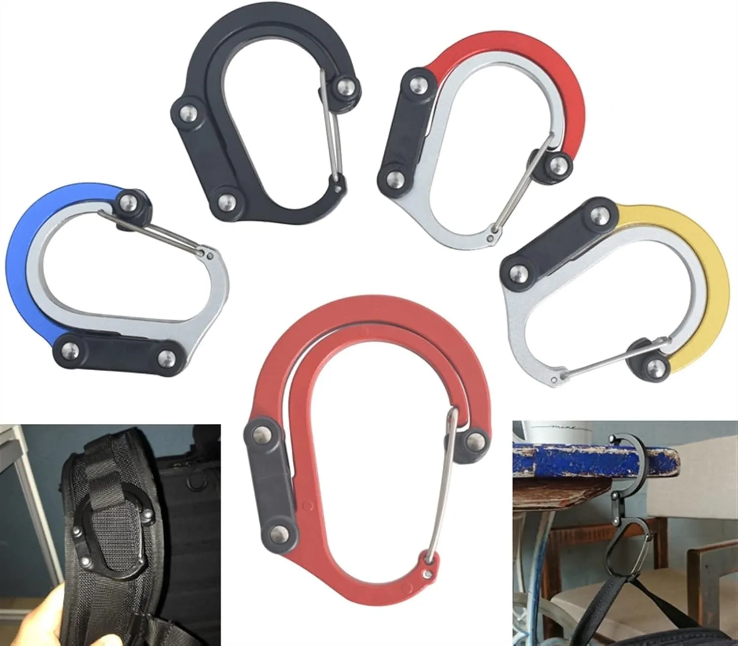 Carabiner Snap Hooks Hybrid Gear Clip -Rotating Hook Clip Non-Locking Strong Clips for Camping Fishing Hiking Travel Backpack Out