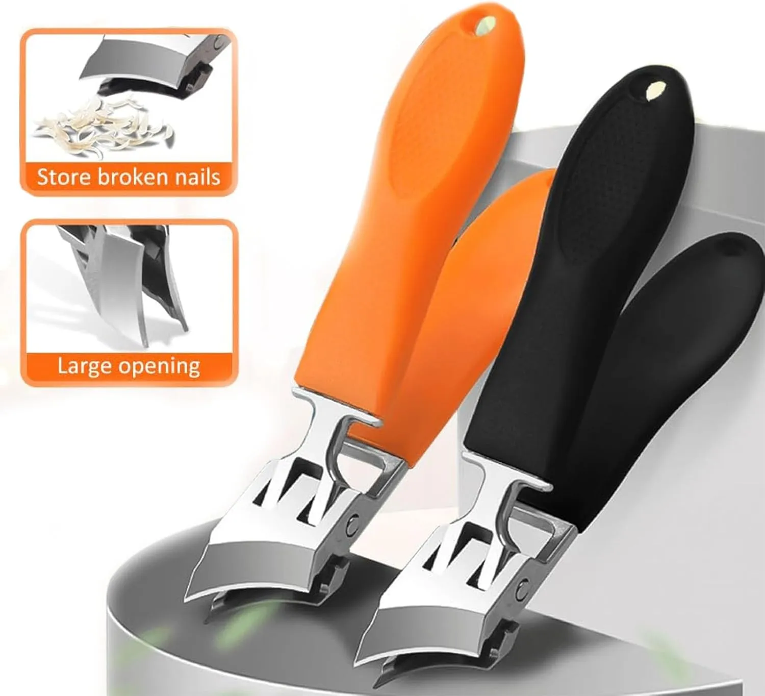 Carat Nail Clippers, Wide Jaw Opening Anti-Splash Slanted Nail Clipper for Thick Nails (Black,1pcs)