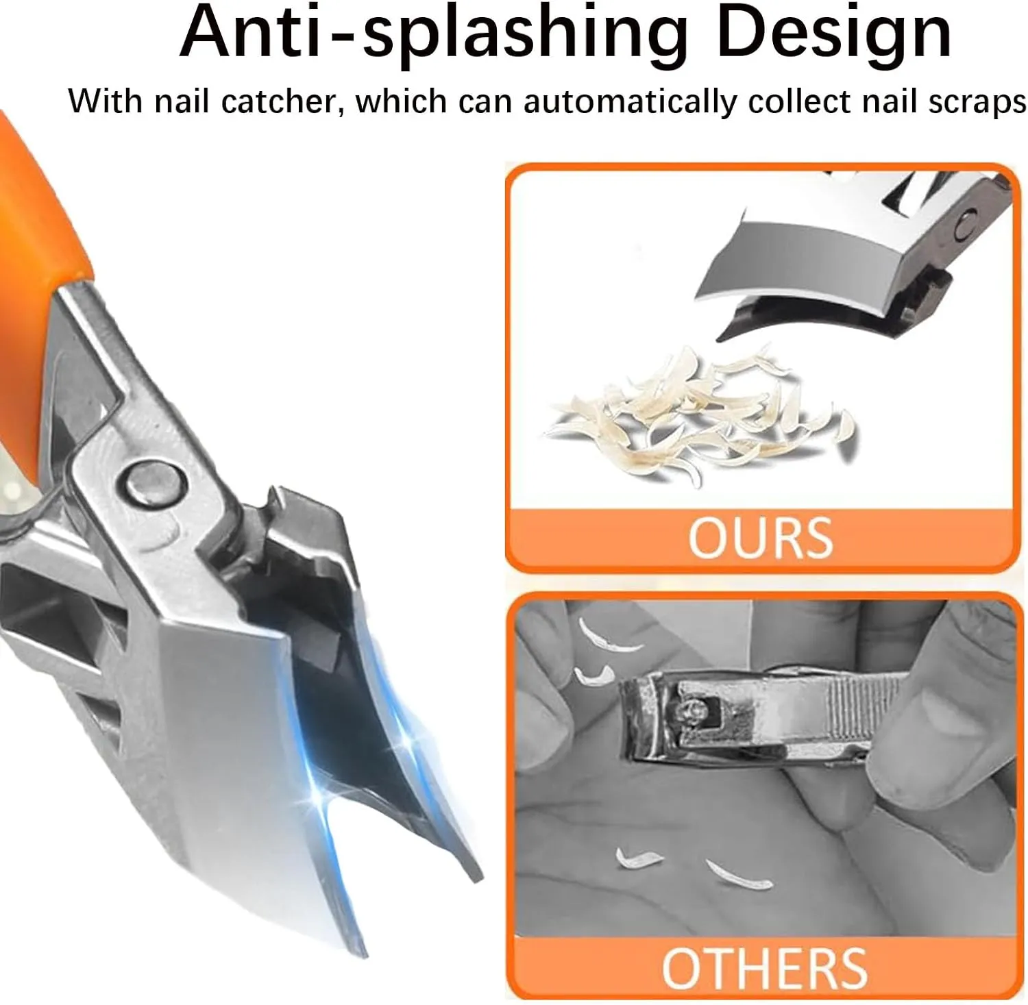Carat Nail Clippers, Wide Jaw Opening Anti-Splash Slanted Nail Clipper for Thick Nails (Black,1pcs)