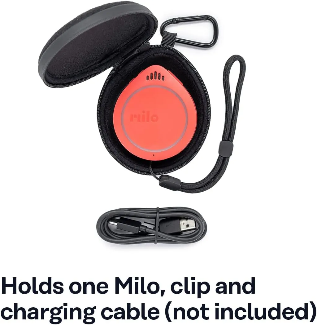 Carry Case – Premium Protective Case for Milo Action Communicator, Holds 1 Milo, Clip and Charging Cable (Not Included) - Protects Against Drops - Includes Carabiner