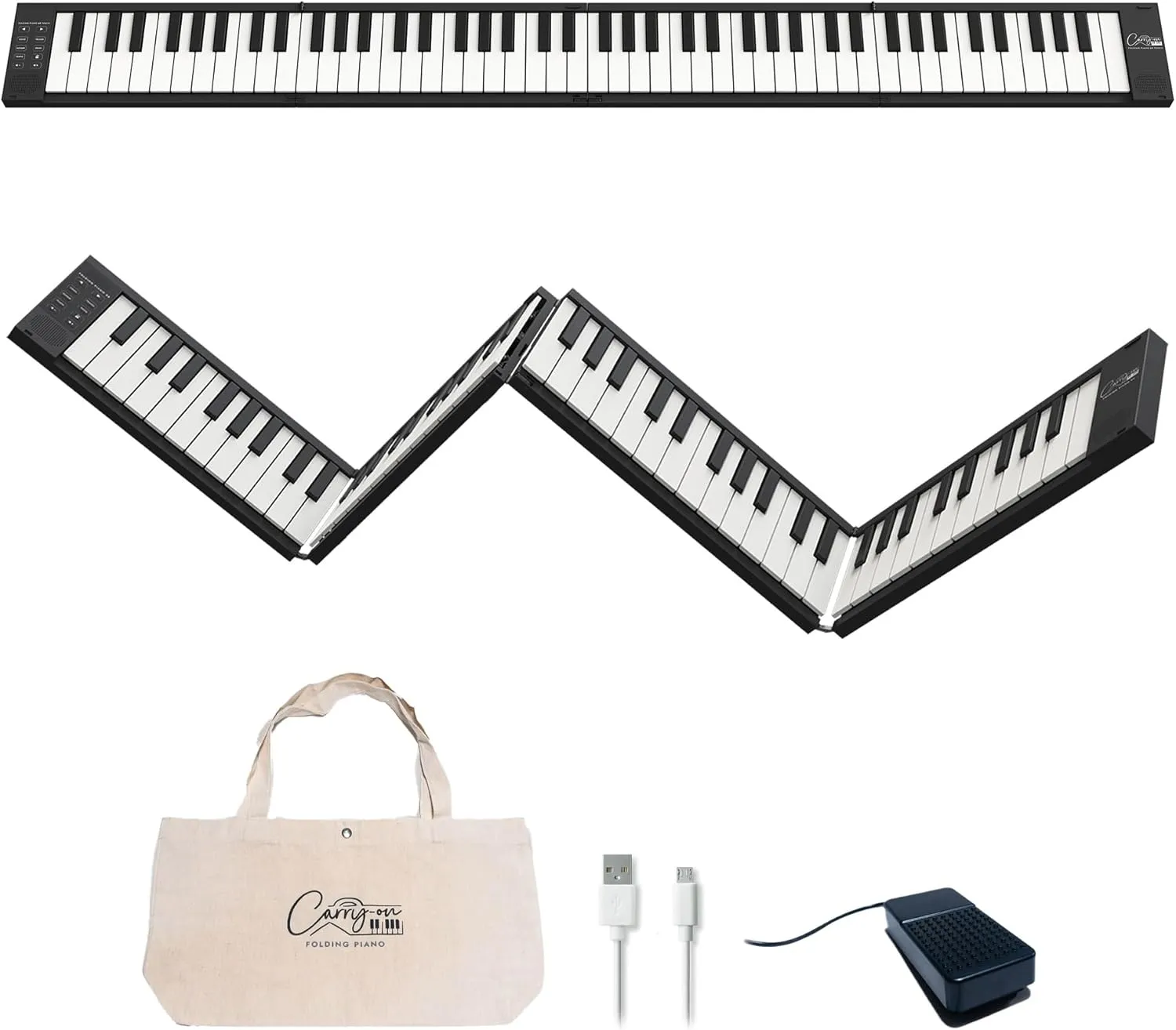 Carry-on 88 Key Folding Piano - Ultra-Portable and Full-Sized with 128 Voices and USB MIDI Connectivity - Travel Piano Keyboard Perfect for Practice, Travel, and Performances - Black