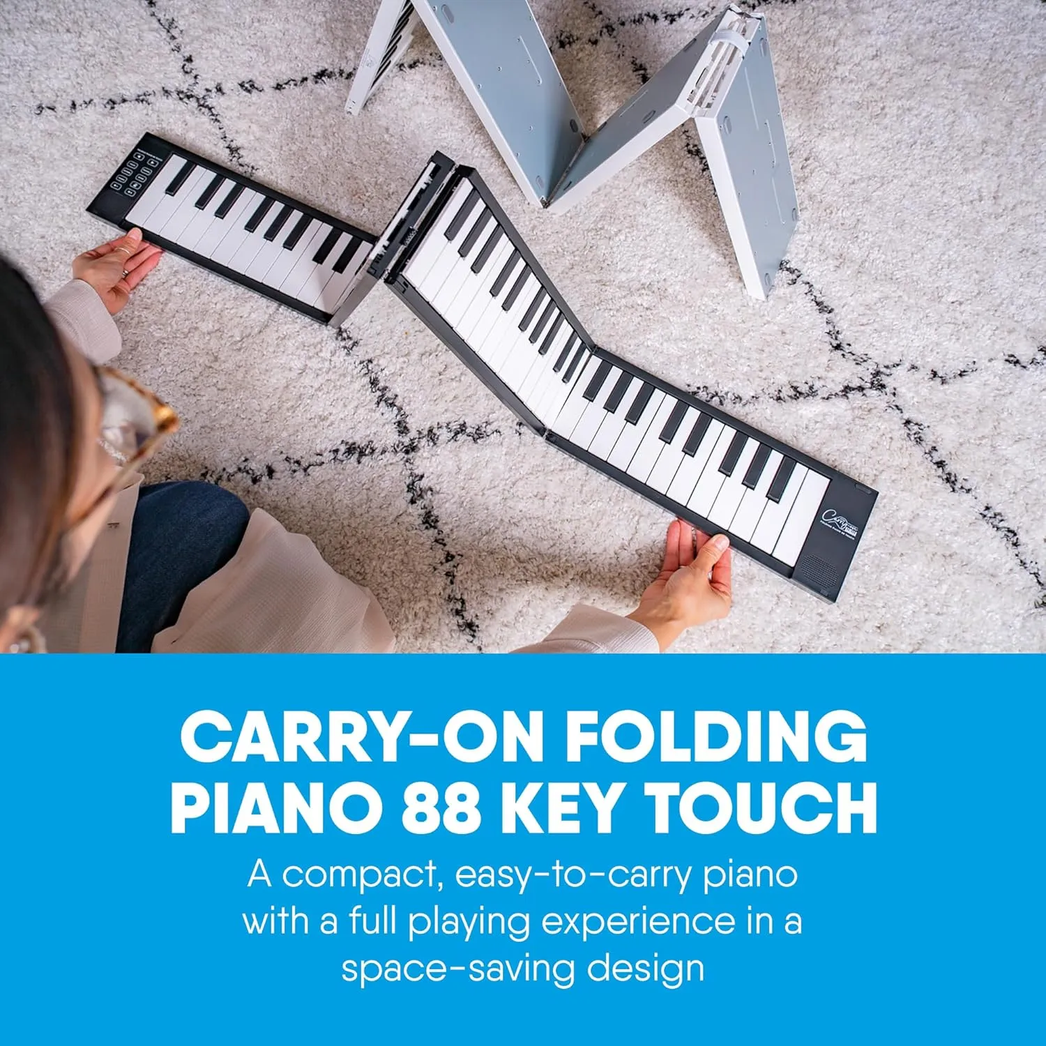 Carry-on 88 Key Folding Piano - Ultra-Portable and Full-Sized with 128 Voices and USB MIDI Connectivity - Travel Piano Keyboard Perfect for Practice, Travel, and Performances - Black