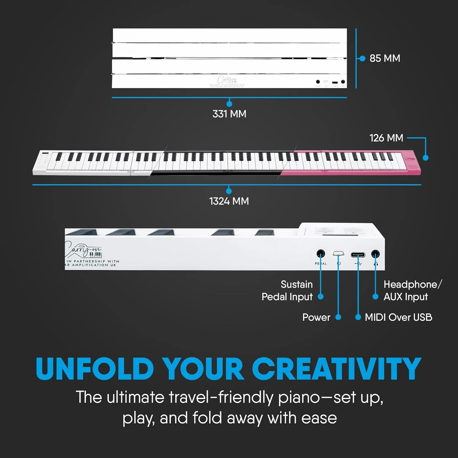 Carry-on 88 Key Folding Piano - Ultra-Portable and Full-Sized with 128 Voices and USB MIDI Connectivity - Travel Piano Keyboard Perfect for Practice, Travel, and Performances - Black