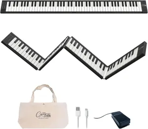 Carry-on 88 Key Folding Piano - Ultra-Portable and Full-Sized with 128 Voices and USB MIDI Connectivity - Travel Piano Keyboard Perfect for Practice, Travel, and Performances - Black
