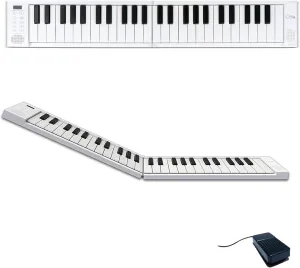 Carry-on Folding Piano 49 Touch - Ultra-Portable Piano with 128 Voices, USB and Bluetooth MIDI Connectivity - Portable Piano keyboard for Travel Suitable for Practice and Performances - White