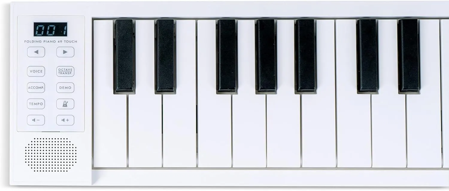 Carry-on Folding Piano 49 Touch - Ultra-Portable Piano with 128 Voices, USB and Bluetooth MIDI Connectivity - Portable Piano keyboard for Travel Suitable for Practice and Performances - White