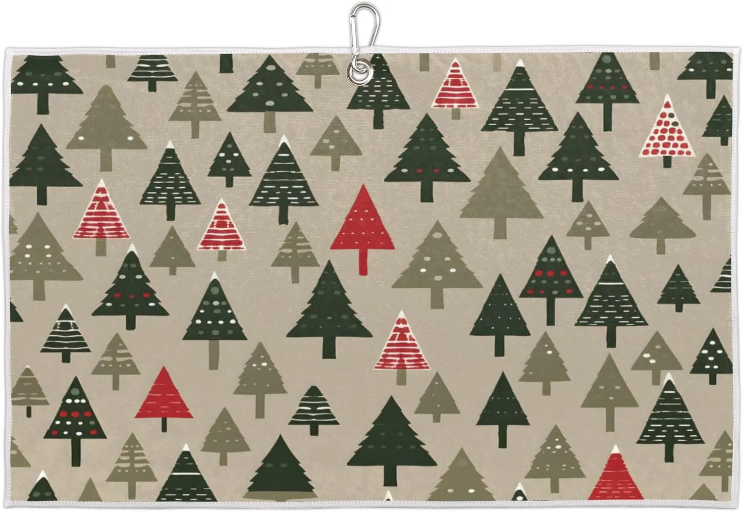 Cartoon Abstract Christmas Tree Golf Towel with Heavy Duty Carabiner Ultra Absorbent Quick Dry Perfect for Cleaning Clubs Balls Gear Essential Golf Accessory for Men Women Kids