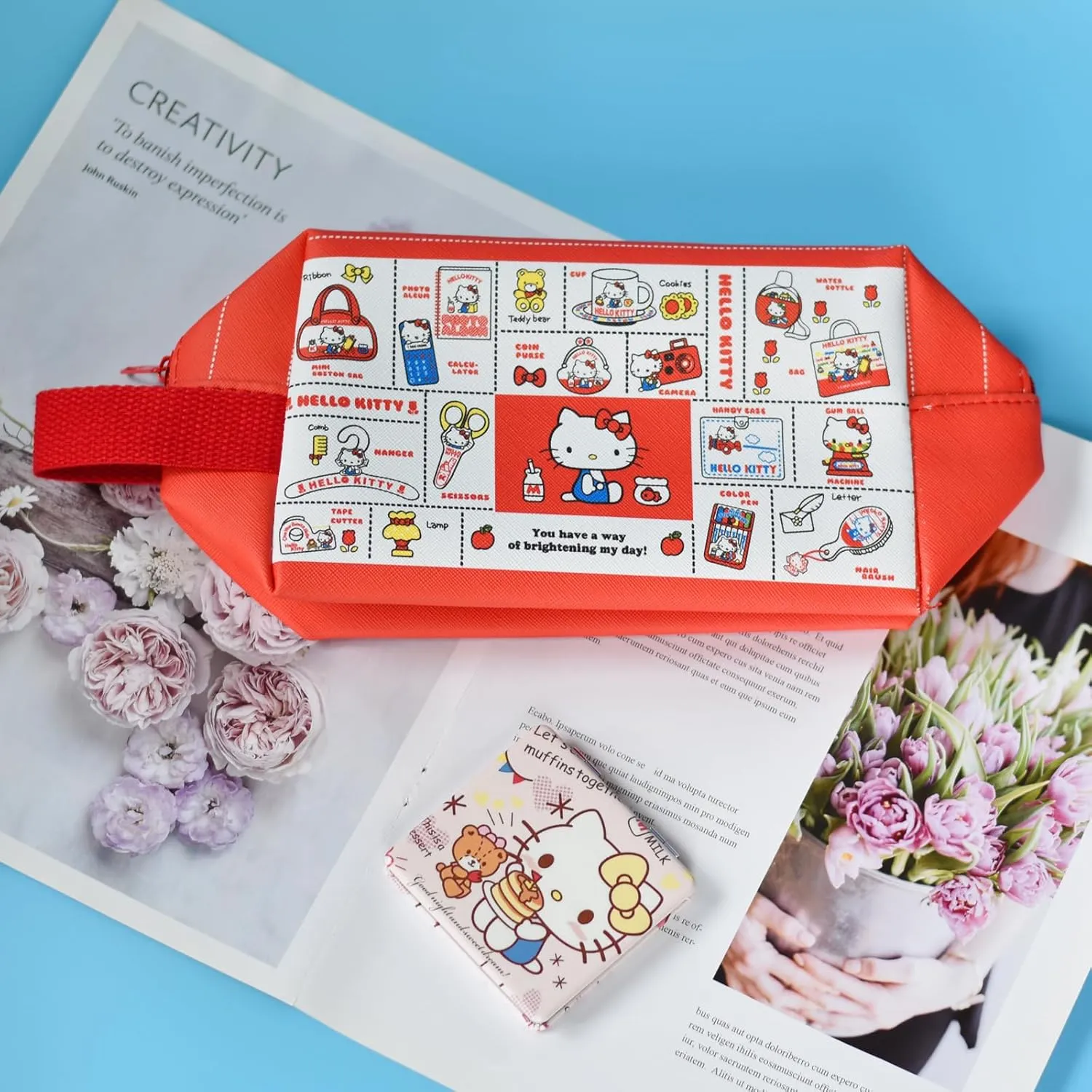 Cartoon Kitty Travel Cosmetic Bag, Large Capacity Cartoon Cosmetic Pouch Makeup Bag with Zipper, PU Travel Toiletry Bag Makeup Accessories Organizer, Foldable Storage Bag Makeup Pouch for Girls Women