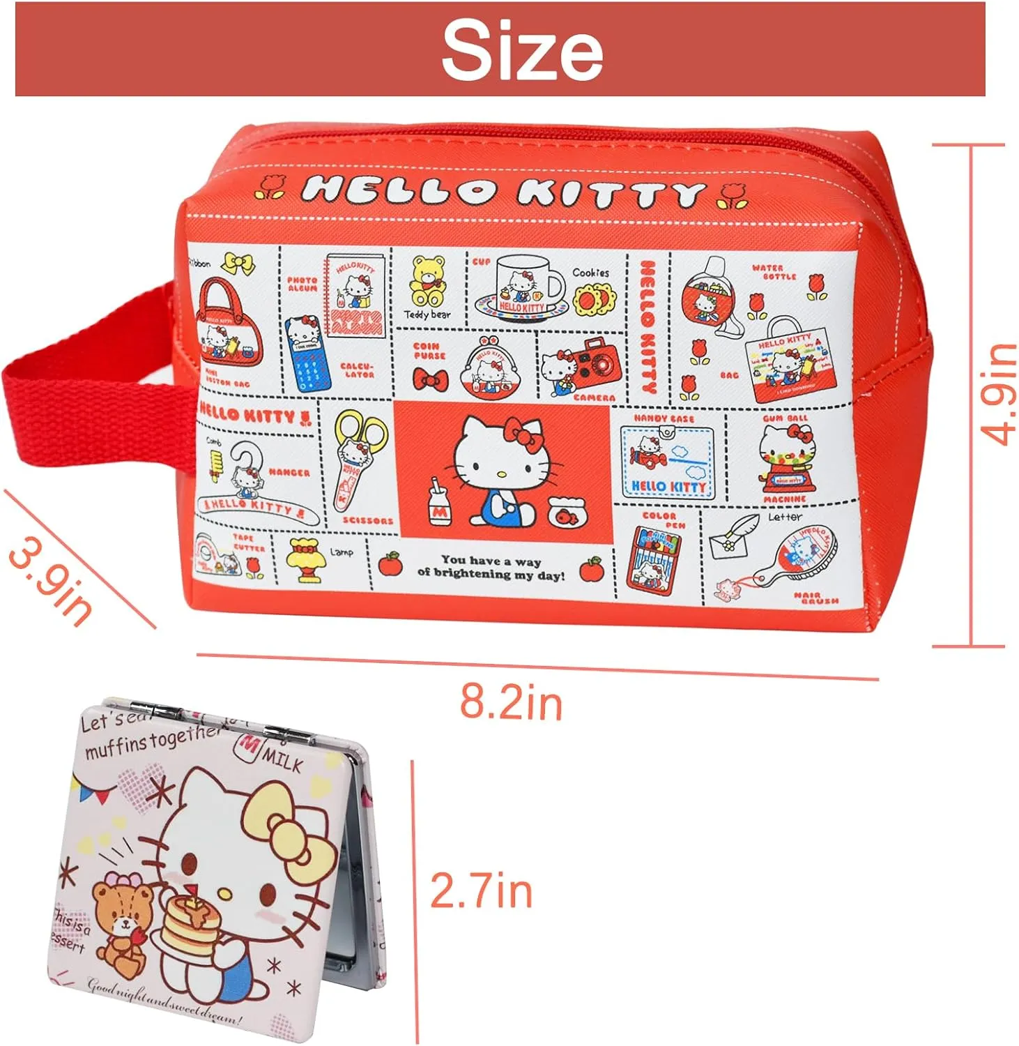 Cartoon Kitty Travel Cosmetic Bag, Large Capacity Cartoon Cosmetic Pouch Makeup Bag with Zipper, PU Travel Toiletry Bag Makeup Accessories Organizer, Foldable Storage Bag Makeup Pouch for Girls Women