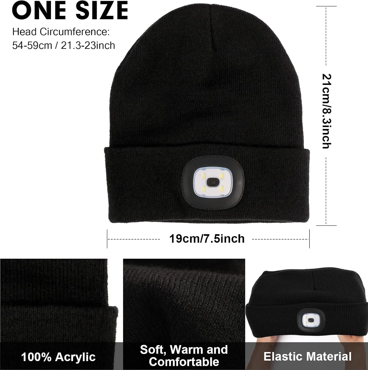 CENSGO Unisex Hat with Light, USB Rechargeable LED Headlamp Beanie, Gifts for Dad Father Men Husband Warm Knitted Cap