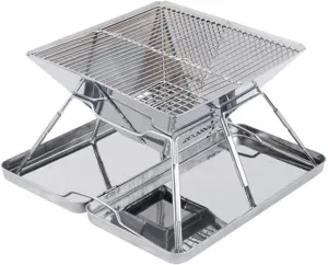 Charcoal Grills, Portable BBQ Grill Stove Charcoal Camping Barbecue Tool Folding Camp Picnic Grilling Shelf Rack Stand for Outdoor Hiking Kitchen