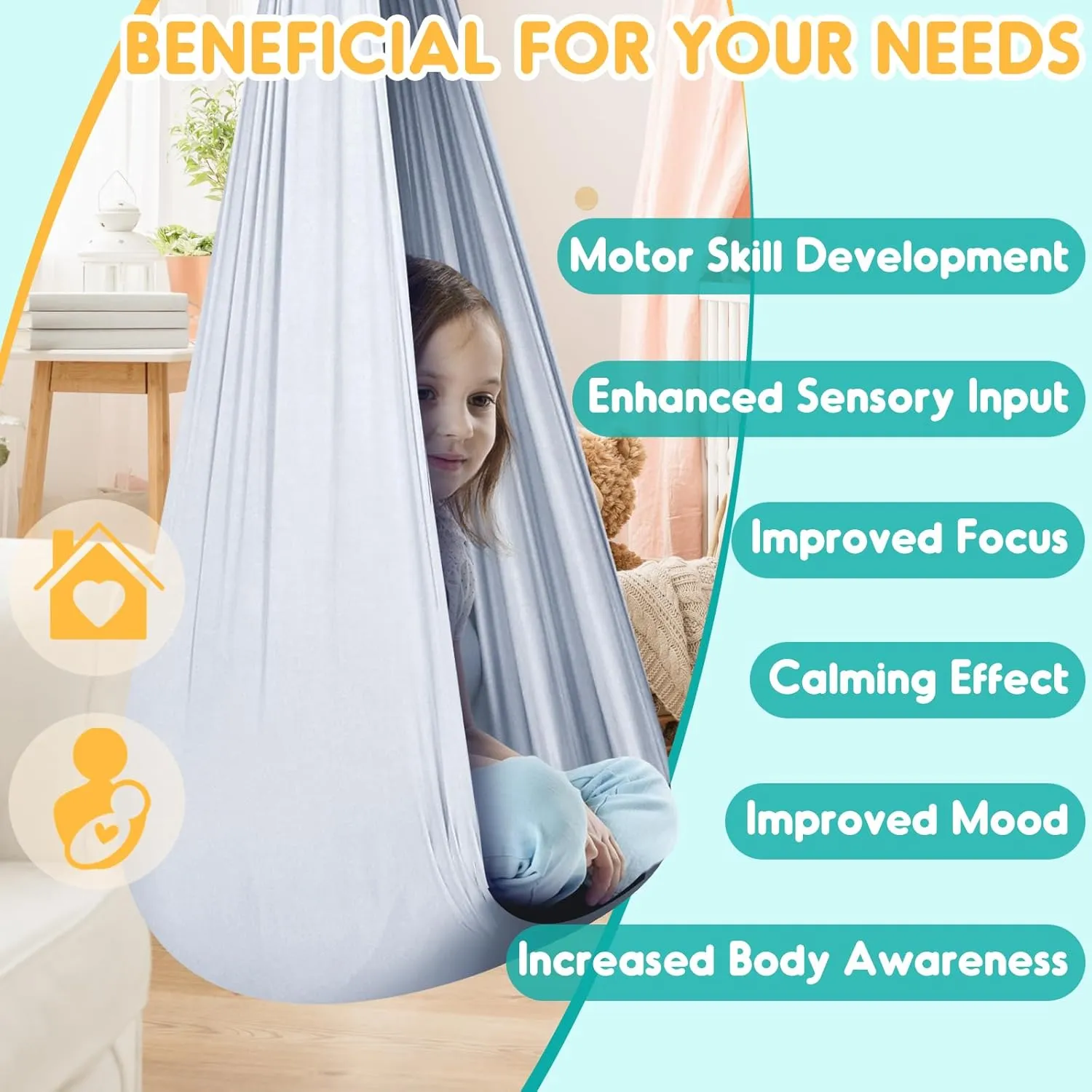 Chihee Sensory Swing Therapy Swing Hammock Indoor Outdoor for Kids, Hardware Included, Soft Breathable Nylon Cuddle Swing Joy Hammock for Child Adult with Autism, ADHD, Aspergers, Sensory Integration