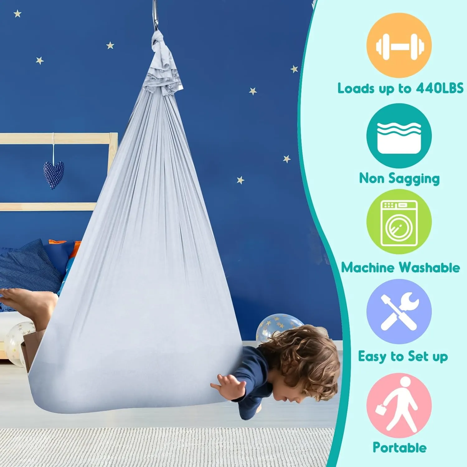 Chihee Sensory Swing Therapy Swing Hammock Indoor Outdoor for Kids, Hardware Included, Soft Breathable Nylon Cuddle Swing Joy Hammock for Child Adult with Autism, ADHD, Aspergers, Sensory Integration