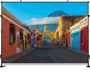 Cityscape of Antigua City Guatemala Backdrop 5x7ft Vinyl Multi Color Multi Occasion
