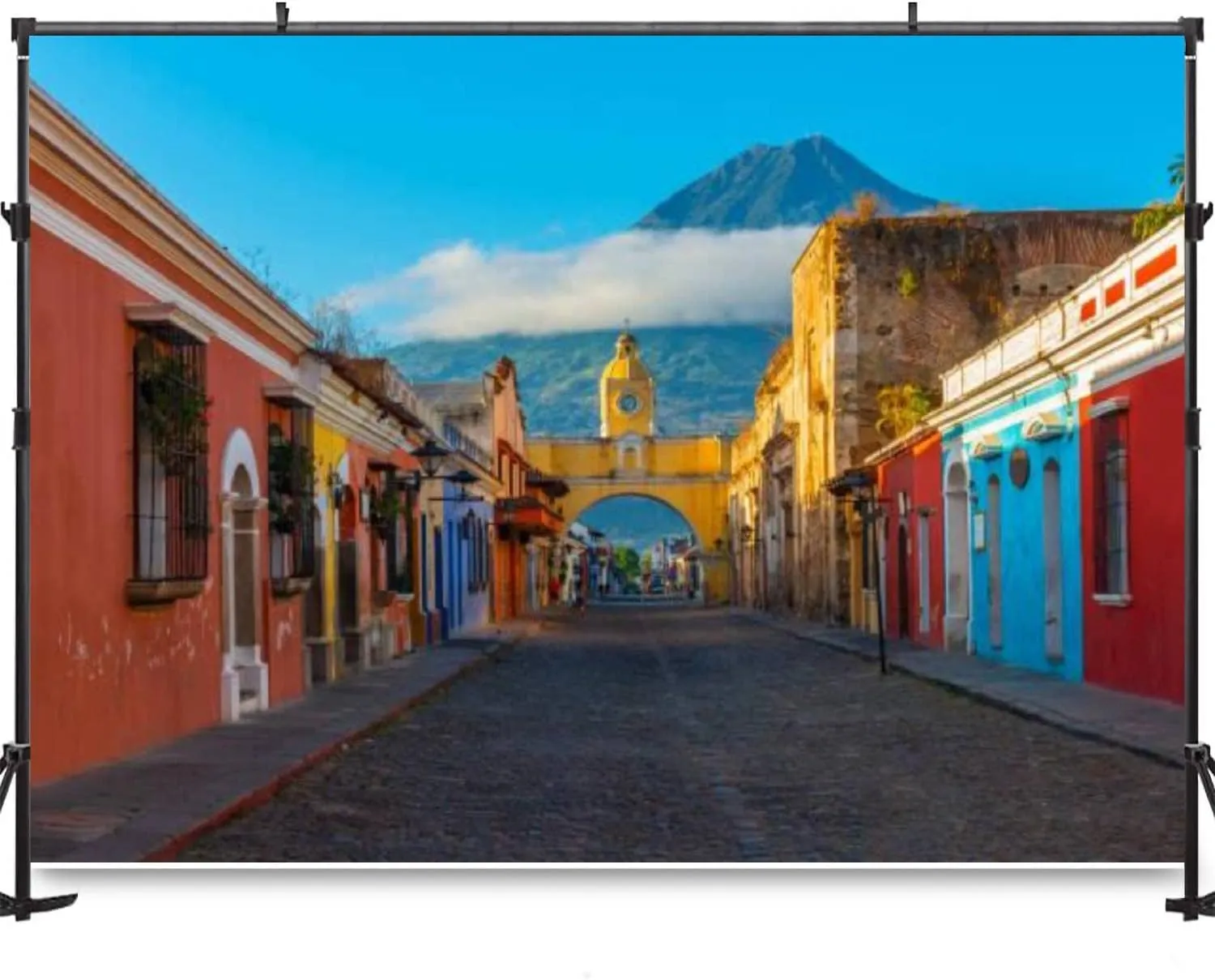 Cityscape of Antigua City Guatemala Backdrop 5x7ft Vinyl Multi Color Multi Occasion