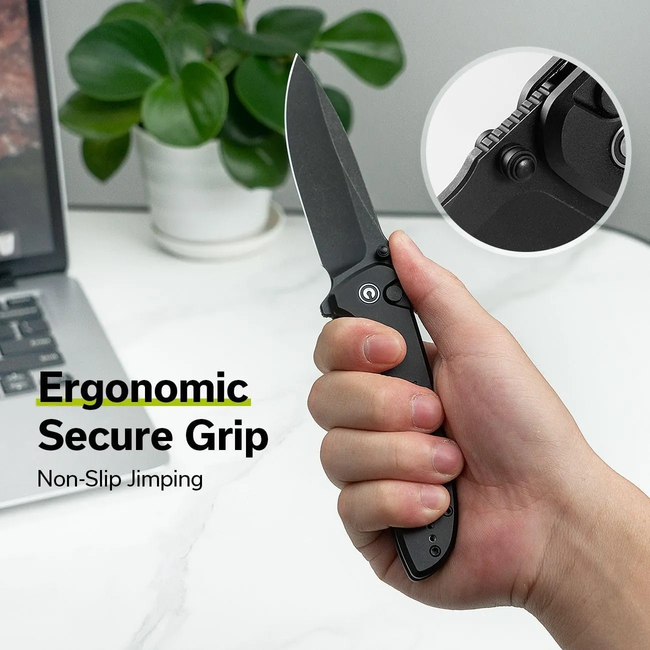 CIVIVI Hyperpulse Pocket Folding Knife, 3.5" 14C28N Blade Lightweight Aluminum Handle, Flipper EDC Knife with Clip for Outdoor Camping Hiking Fishing C23087A-1 (Black)