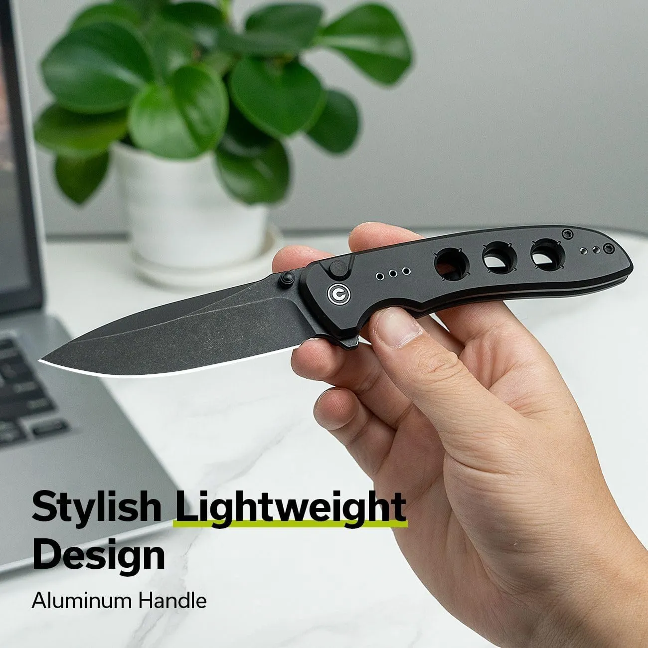 CIVIVI Hyperpulse Pocket Folding Knife, 3.5" 14C28N Blade Lightweight Aluminum Handle, Flipper EDC Knife with Clip for Outdoor Camping Hiking Fishing C23087A-1 (Black)