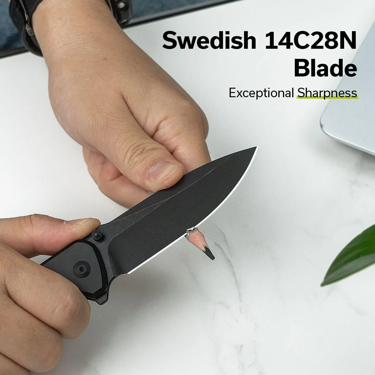 CIVIVI Hyperpulse Pocket Folding Knife, 3.5" 14C28N Blade Lightweight Aluminum Handle, Flipper EDC Knife with Clip for Outdoor Camping Hiking Fishing C23087A-1 (Black)