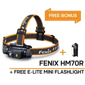[CLEARANCE] Fenix HM70R Rechargeable Headlamp 1600 Lumens   Free E-LITE Mini Flashlight 150 Lumens