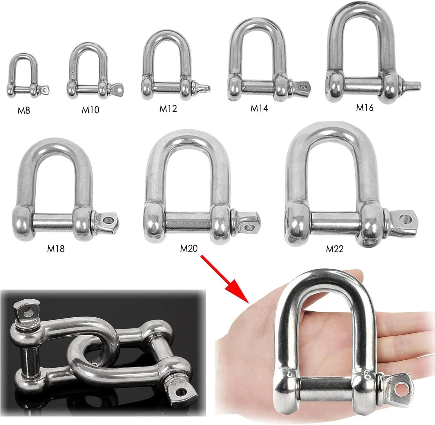Climbing Descender 2 Pcs D Ring Shackles with Screw Pin Anchor Belay Device Heavy Duty Forged Bow Shackles for Rock Climbing, Boat, Anchor, Towing, Off Load Recovering