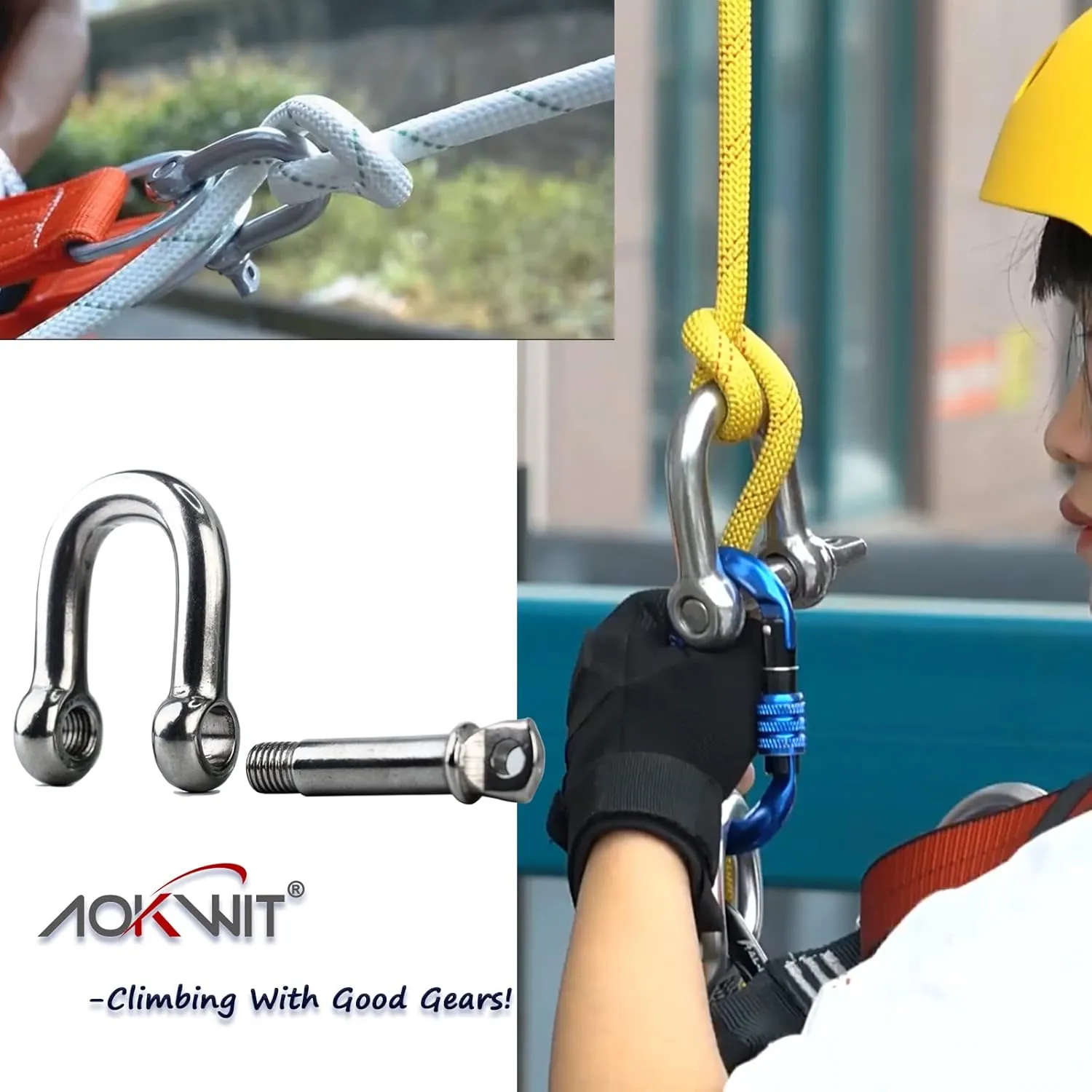 Climbing Descender 2 Pcs D Ring Shackles with Screw Pin Anchor Belay Device Heavy Duty Forged Bow Shackles for Rock Climbing, Boat, Anchor, Towing, Off Load Recovering