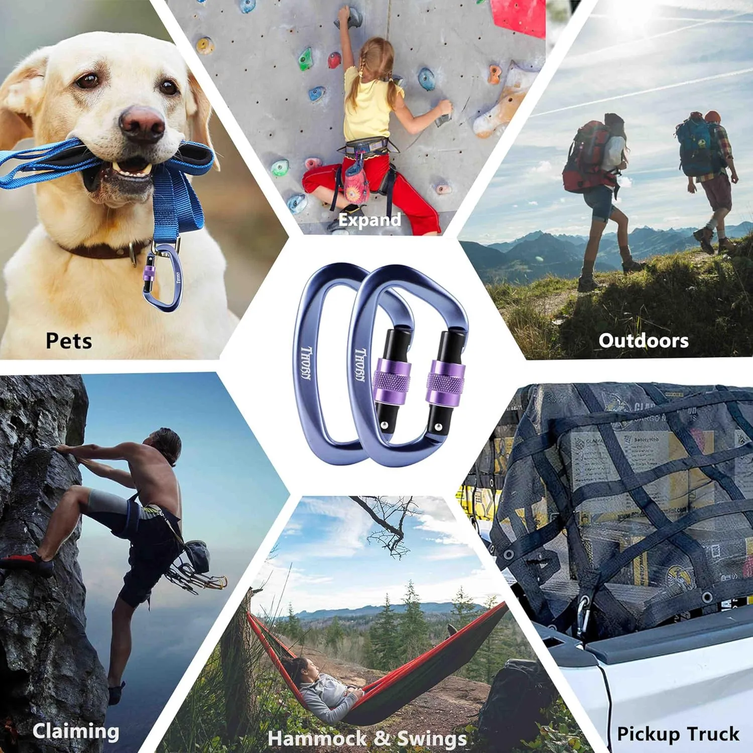 Climbing Locking Carabiner Clip Rappelling - Thorn 25KN Heavy Duty Large Screwgate Carabiners Clips for Rock Climbing,Mountaineer,Hammock,Camping,Gym