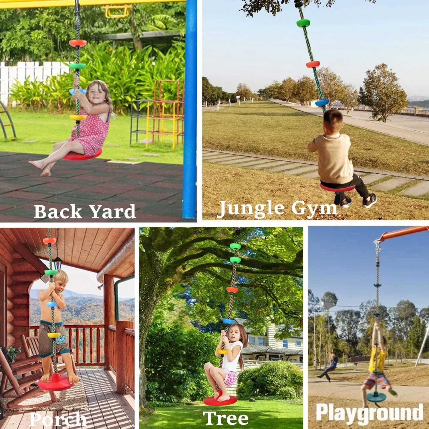 Climbing Rope with Platforms for Kids,Disc Tree Swing Seat Set Including Hanging Strap and Carabiner,Outdoor Rope Swing Playground Equipment Playset (Blue)