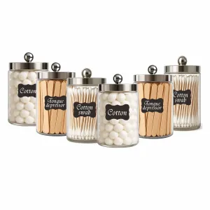 Clinic Glass Sundry Jar Sets - First Aid Organized Supplies Storage Container for Storing Bandages, Applicators, Cotton Ball, Gauze Pads & Tongue Depressors, 7"x4", 6 PCS