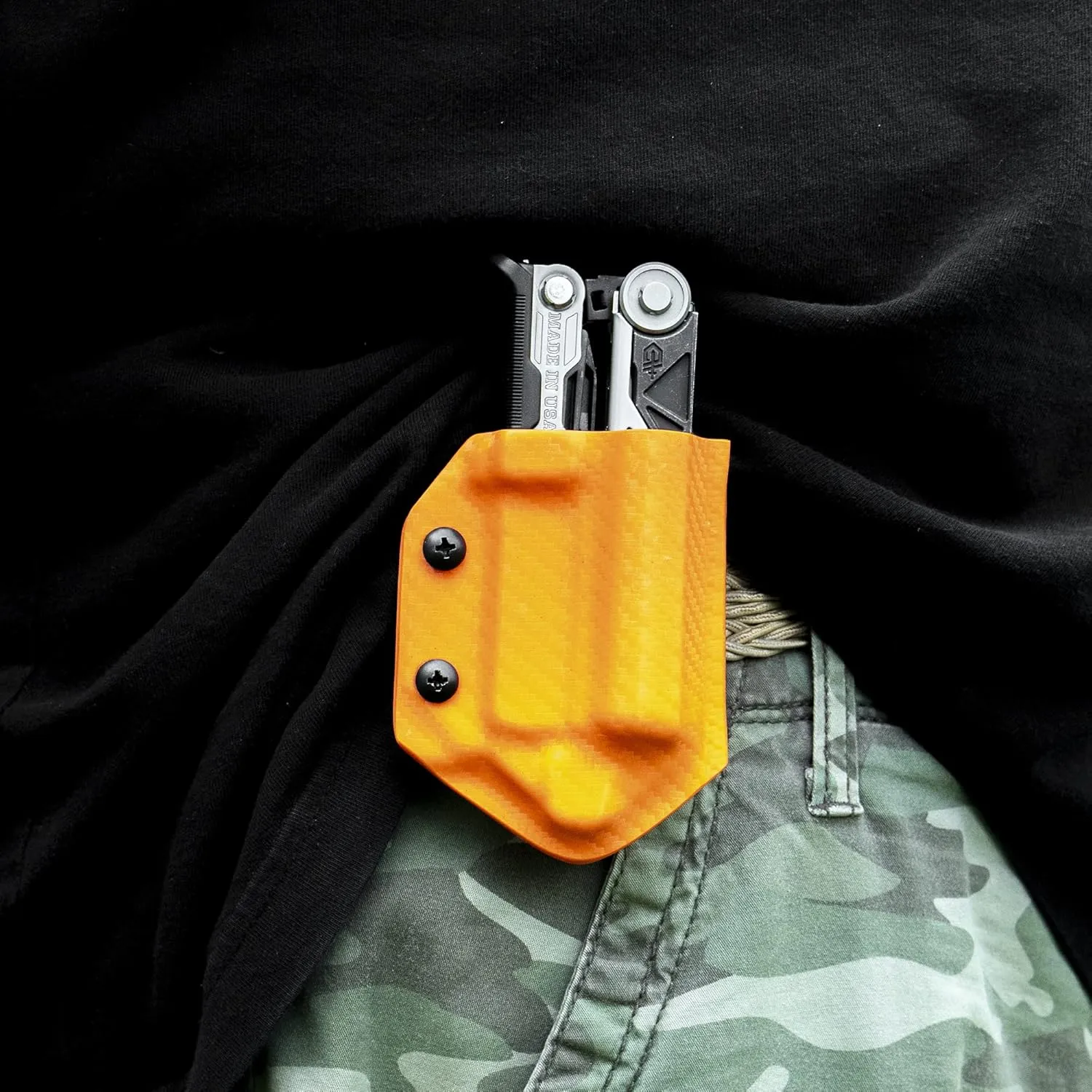Clip & Carry Kydex Multitool Sheath for GERBER CENTER-DRIVE w/Optional Bit Sidecar Holder ~ Made in USA (Multi-tool & Bits not included) Multi Tool Holster (CARBON FIBER ORANGE, TOOL SHEATH ONLY)
