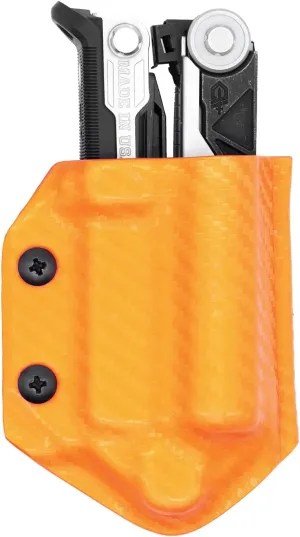 Clip & Carry Kydex Multitool Sheath for GERBER CENTER-DRIVE w/Optional Bit Sidecar Holder ~ Made in USA (Multi-tool & Bits not included) Multi Tool Holster (CARBON FIBER ORANGE, TOOL SHEATH ONLY)