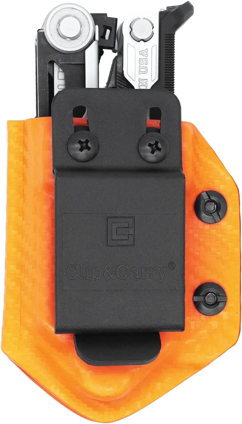 Clip & Carry Kydex Multitool Sheath for GERBER CENTER-DRIVE w/Optional Bit Sidecar Holder ~ Made in USA (Multi-tool & Bits not included) Multi Tool Holster (CARBON FIBER ORANGE, TOOL SHEATH ONLY)