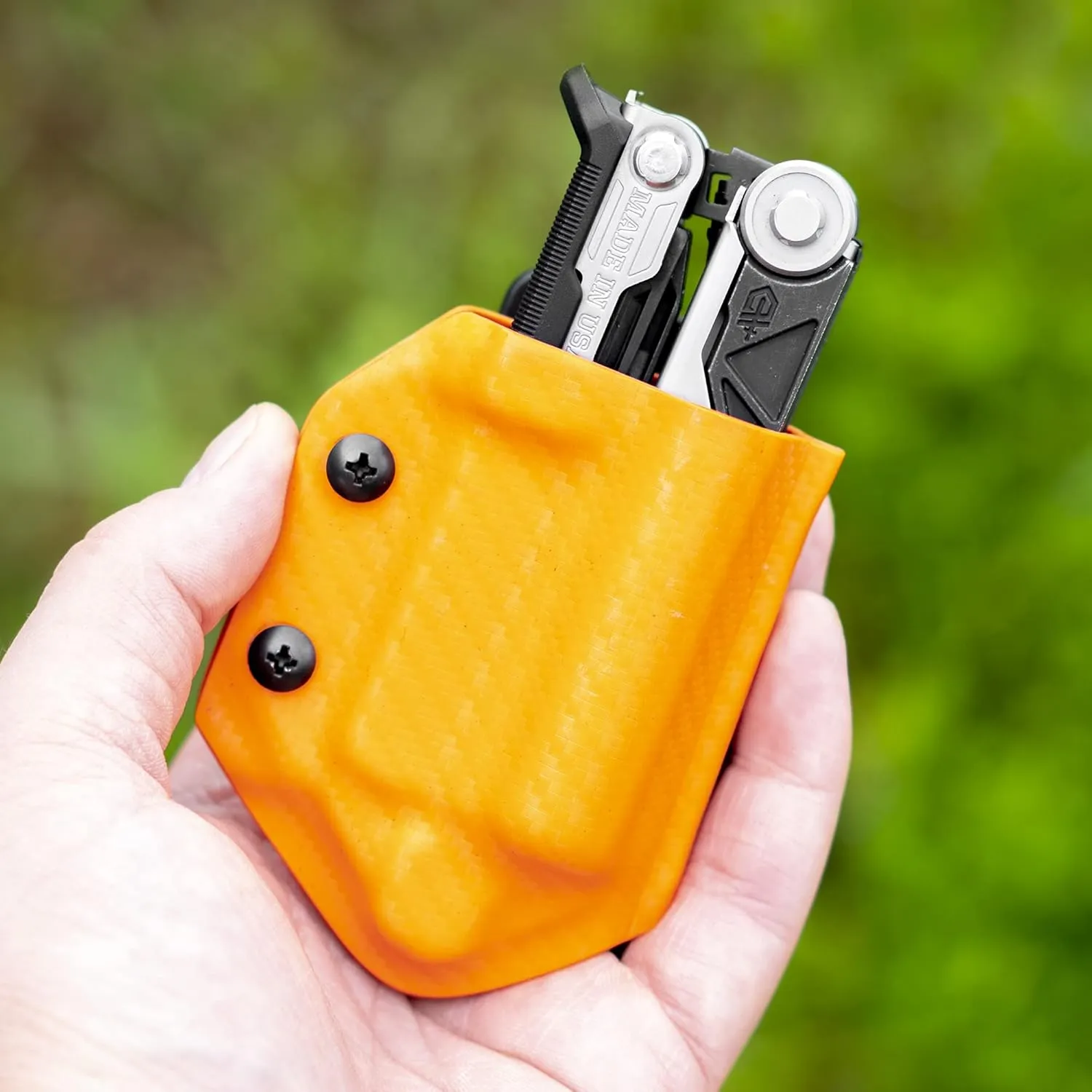 Clip & Carry Kydex Multitool Sheath for GERBER CENTER-DRIVE w/Optional Bit Sidecar Holder ~ Made in USA (Multi-tool & Bits not included) Multi Tool Holster (CARBON FIBER ORANGE, TOOL SHEATH ONLY)