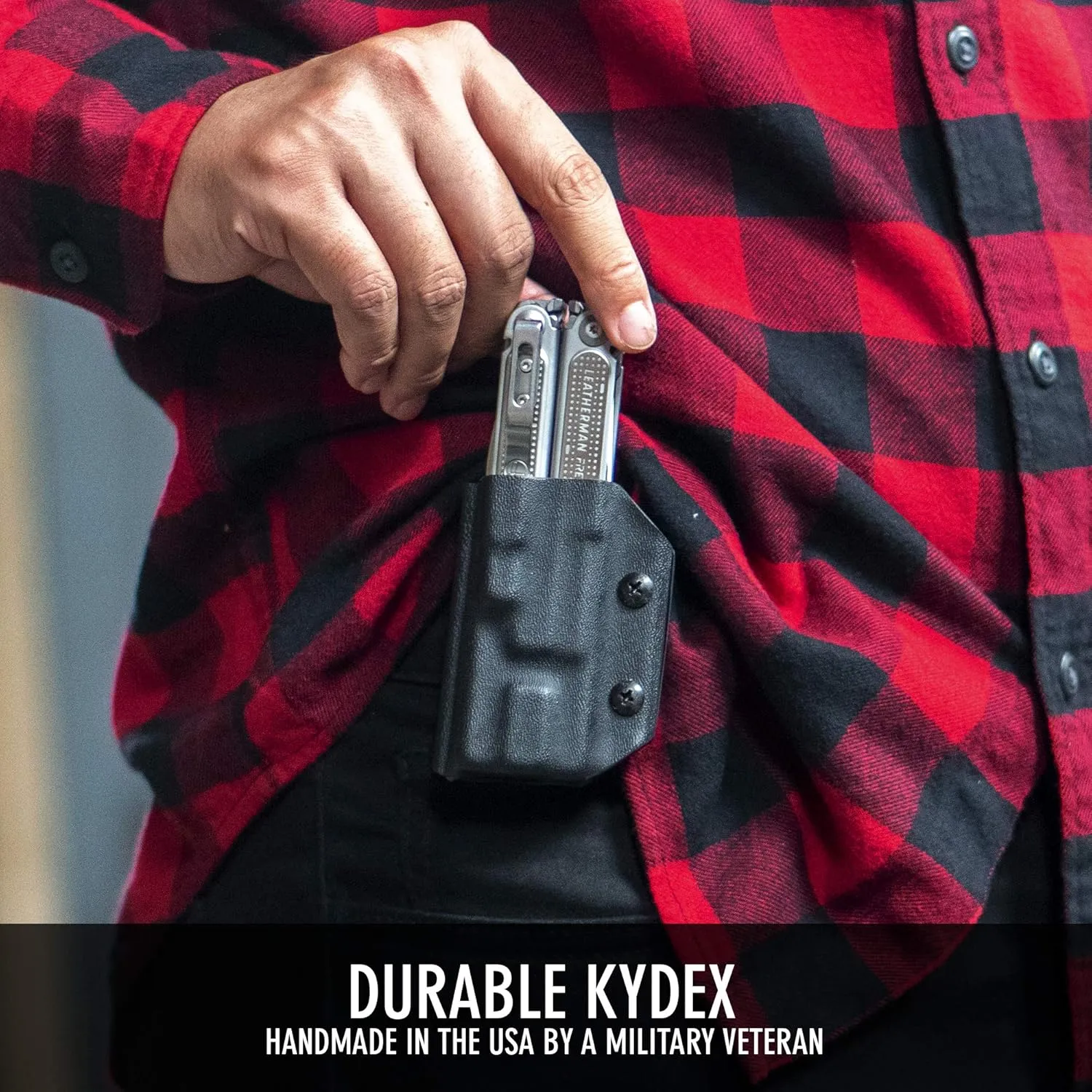 Clip & Carry Kydex Multitool Sheath for LEATHERMAN FREE P2 - Made in USA (Multi-tool not included) EDC Multi Tool Holder Holster Cover (Carbon Fiber Orange)