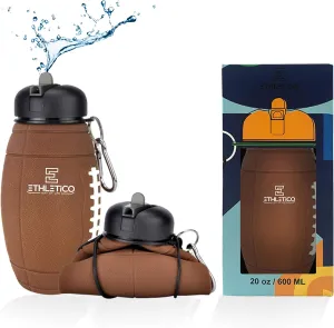 Clip-On Collapsible BPA-Free Silicone American Football Water Bottle for Kids, 20 Oz. Size
