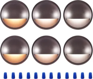 CLOUDY BAY [6 Pack] 3CCT Low Voltage LED Deck Lights Outdoor,2700K/3500K/5000K Selectable,Landscape Step Stair Railing Fence Light Wired,3W,12V-24V AC/DC,Bronze