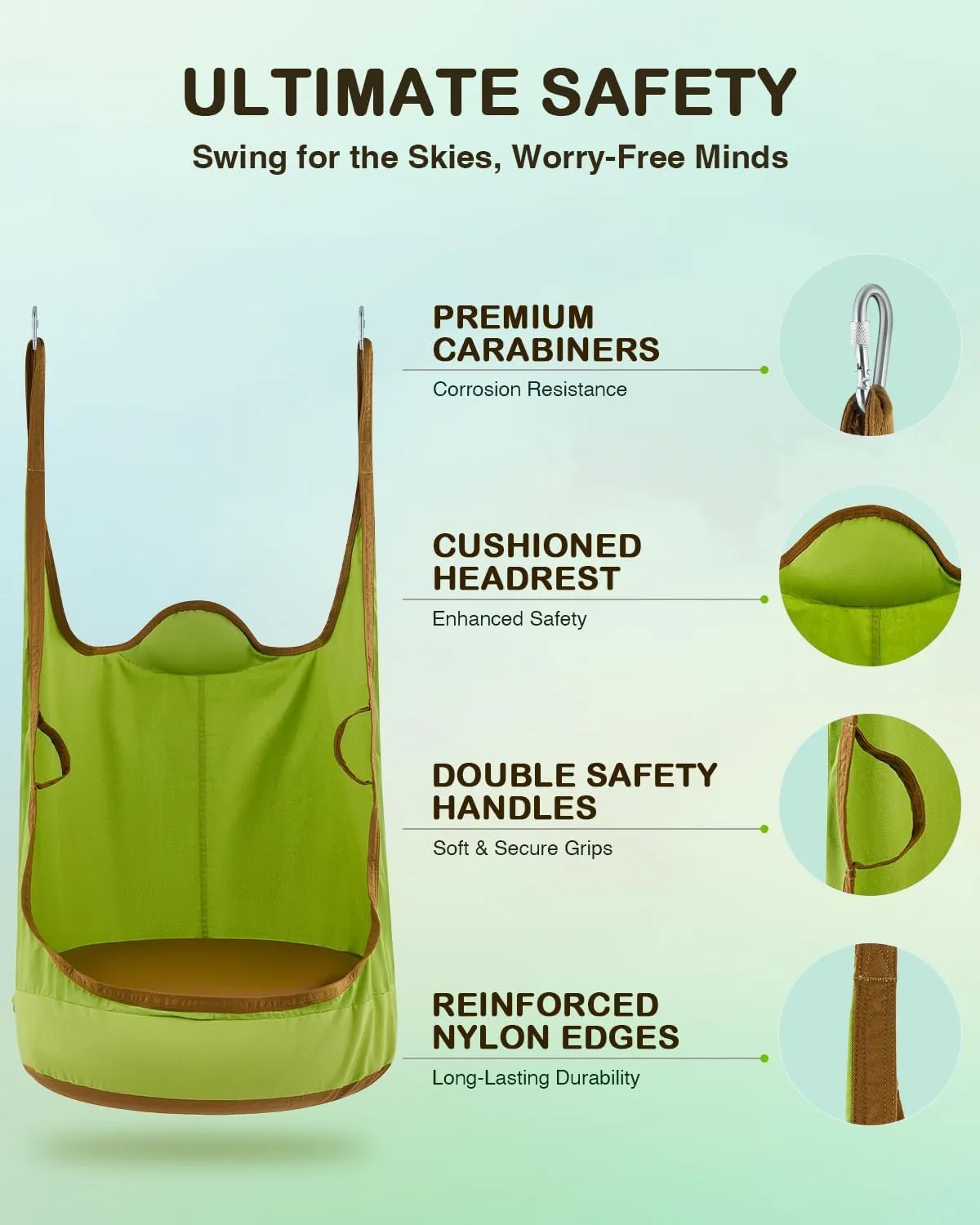 CO-Z Upgraded Kids Hanging Pod Swing Chair with Inflatable Cushion, Child Hanging Hammock for Indoor and Outdoor, Sensory Pod Swing for Kids (Two Straps, Green)