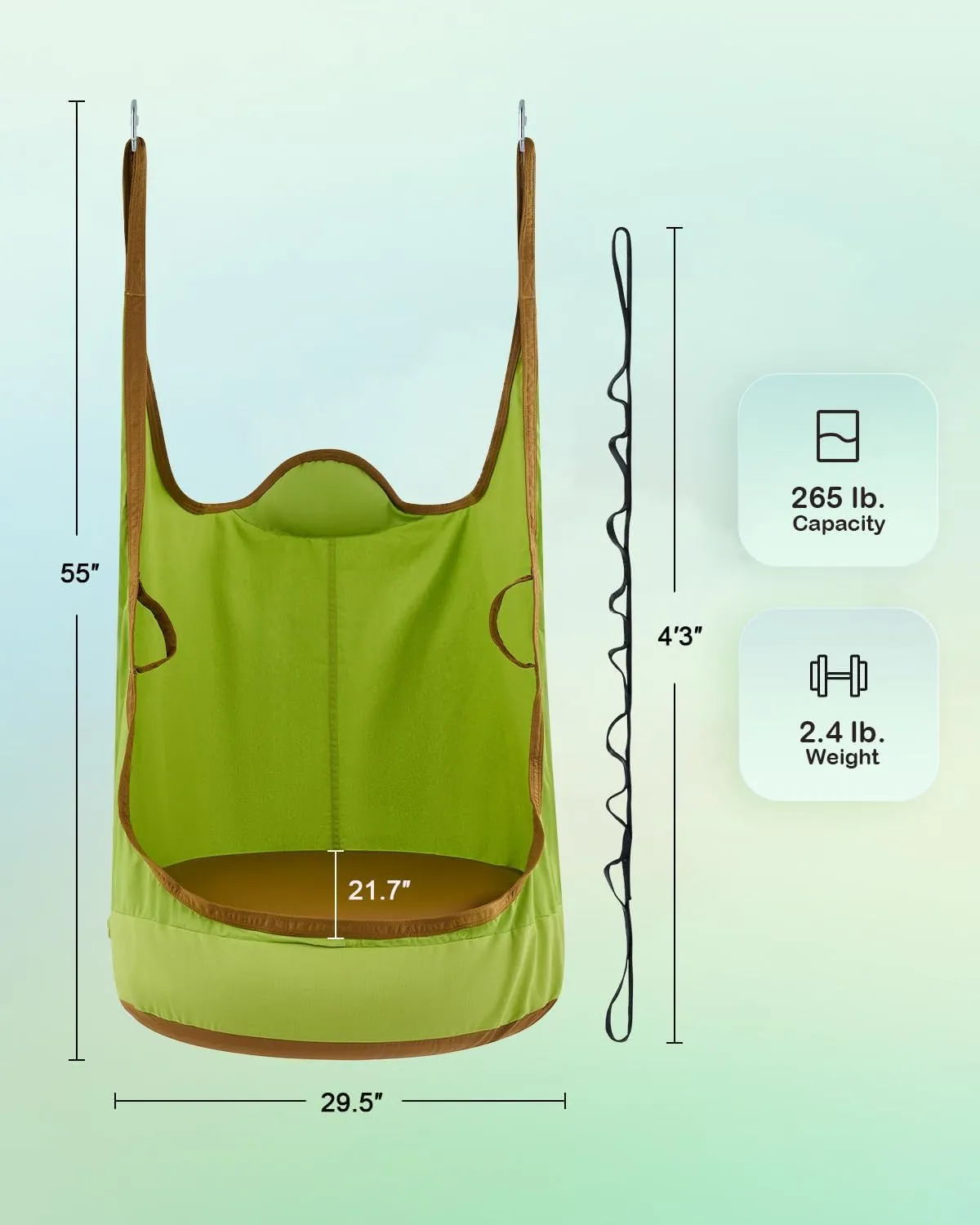 CO-Z Upgraded Kids Hanging Pod Swing Chair with Inflatable Cushion, Child Hanging Hammock for Indoor and Outdoor, Sensory Pod Swing for Kids (Two Straps, Green)