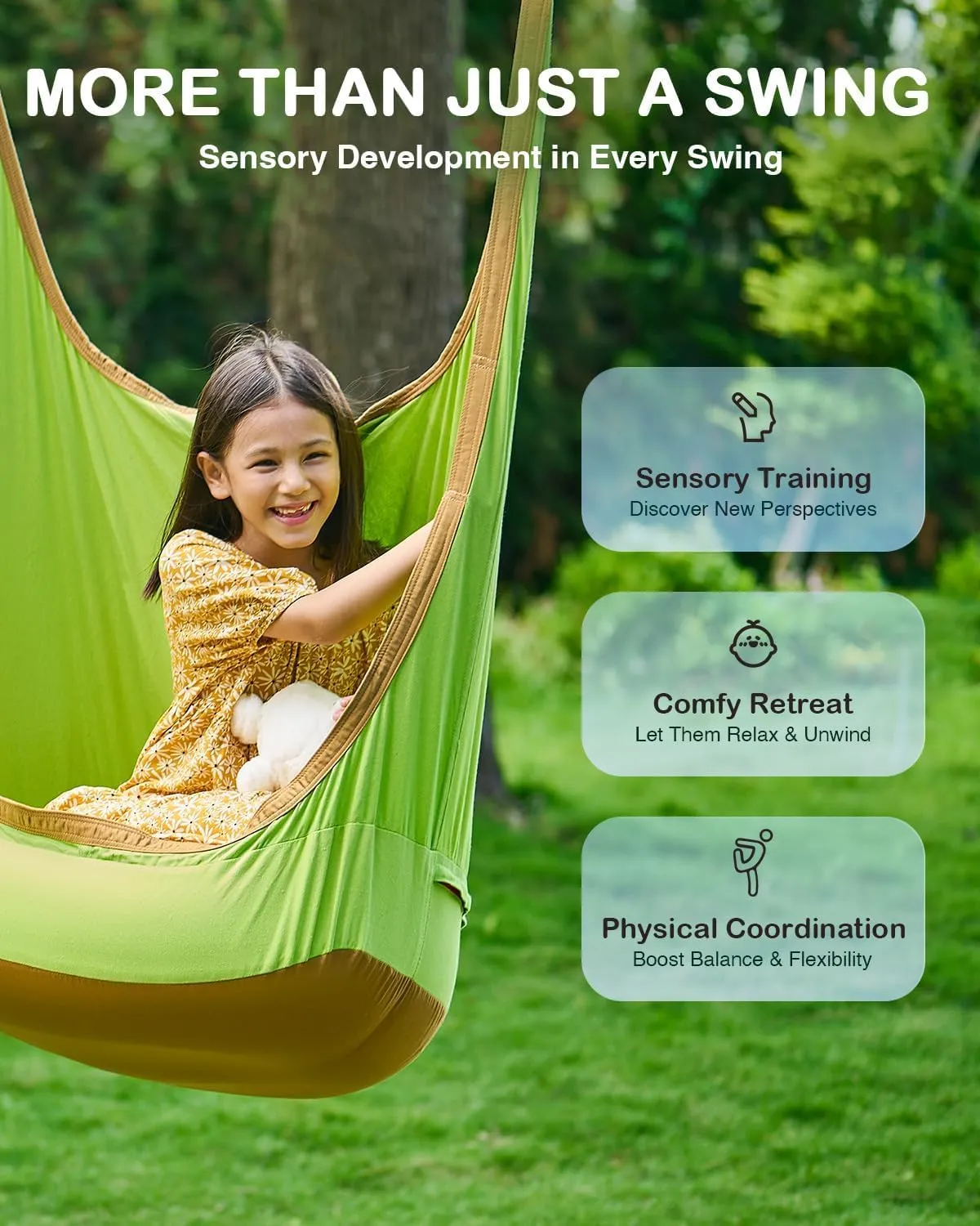 CO-Z Upgraded Kids Hanging Pod Swing Chair with Inflatable Cushion, Child Hanging Hammock for Indoor and Outdoor, Sensory Pod Swing for Kids (Two Straps, Green)
