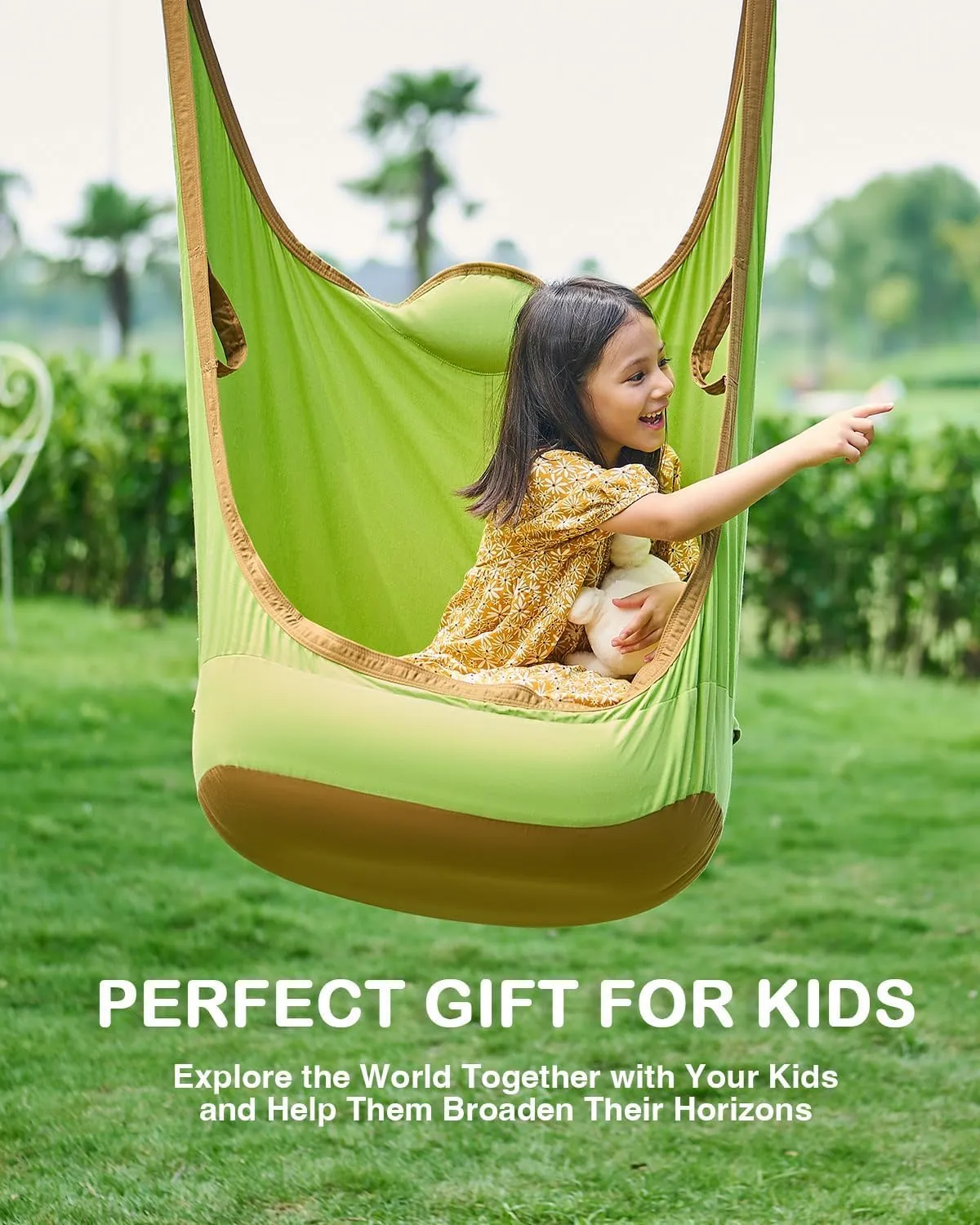 CO-Z Upgraded Kids Hanging Pod Swing Chair with Inflatable Cushion, Child Hanging Hammock for Indoor and Outdoor, Sensory Pod Swing for Kids (Two Straps, Green)