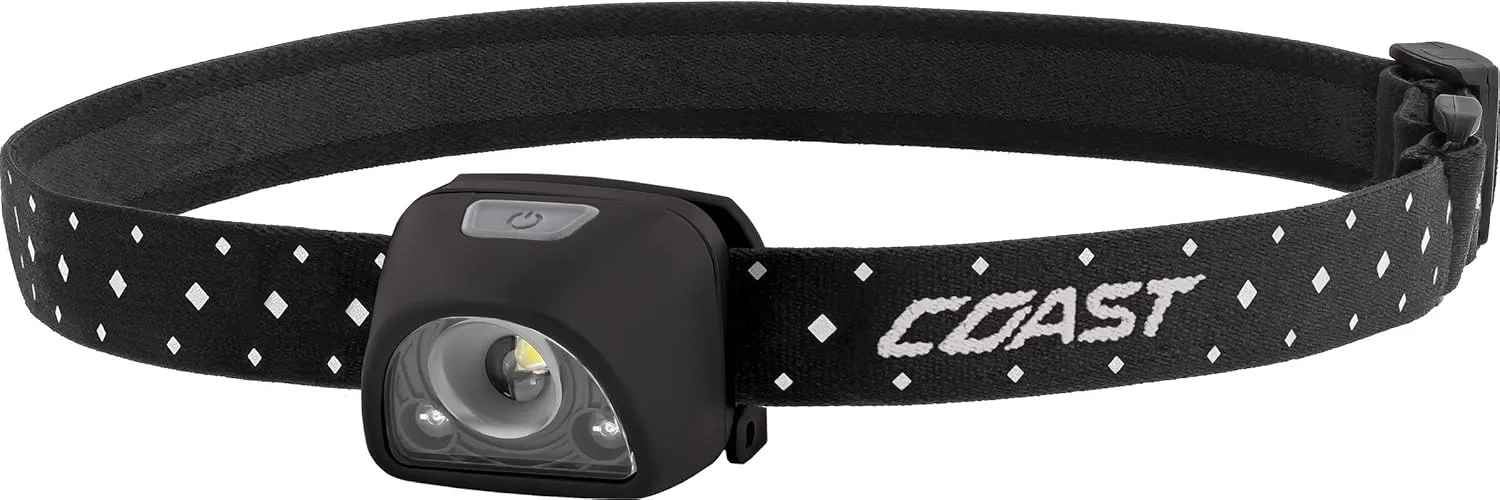 Coast FL1R 435 Lumen Dual Color (White/Red) Rechargeable LED Headlamp, Recharging Accessories Included