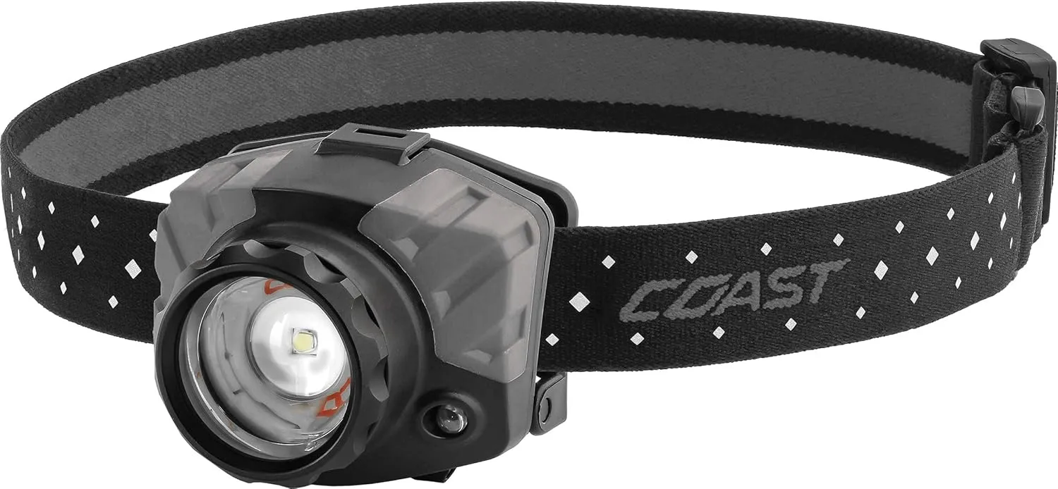 Coast® FL88 650 Lumen Tri-Color (White/Red/Green) Pure Beam® Twist Focus™ LED Headlamp, Batteries Included, Black