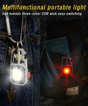 COB LED Work Light, 500 Lumens, 2 Pack, Rechargeable Keychain Flashlight with Tripod, Type-C Charging, Water Resistant